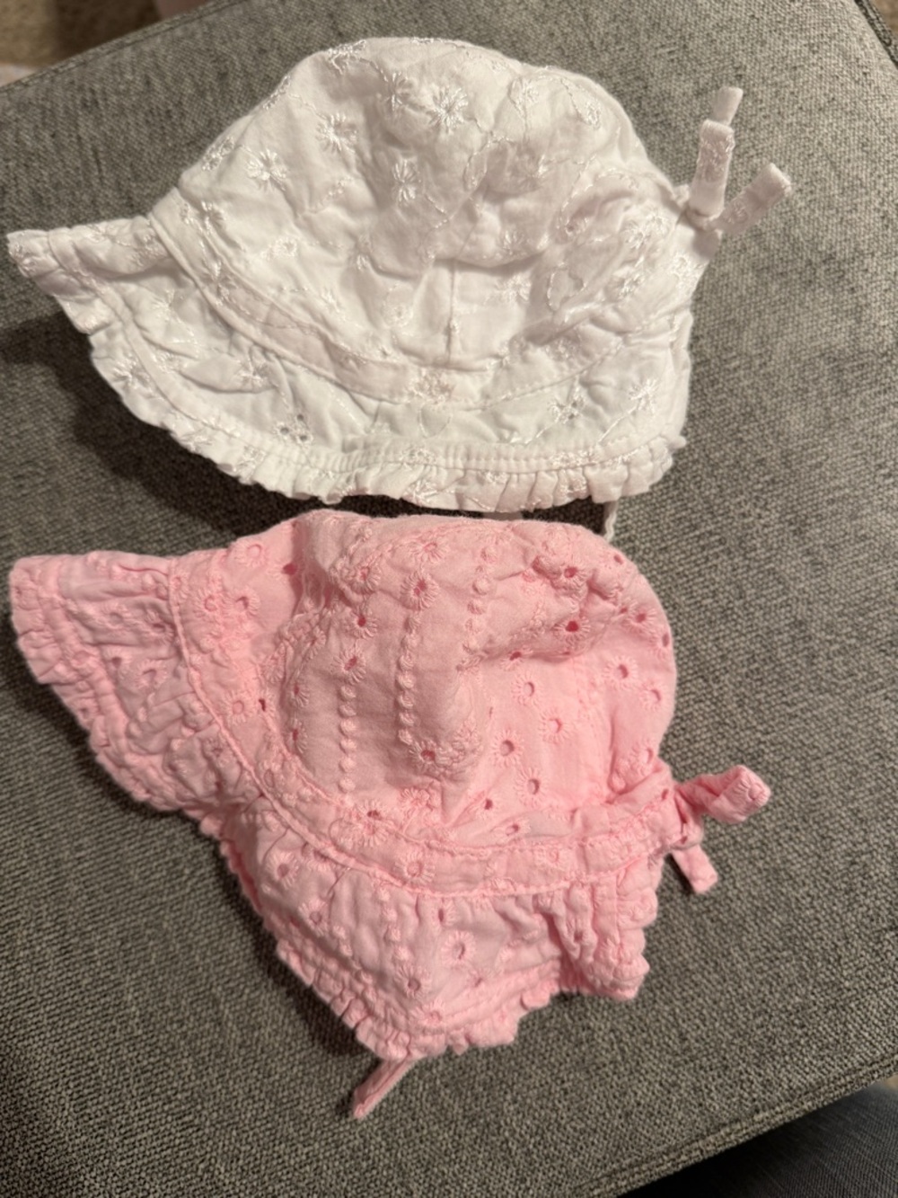Baby Eyelet Sun Hat - Pink and White - Toby